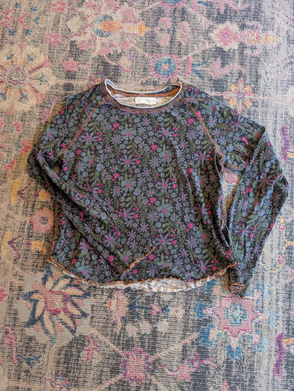 NATURAL LIFE Charcoal Floral Long Sleeve Tee with Pink & Green Accents